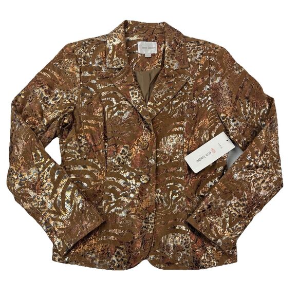 Erin London Metallic Animal Print Blazer Jacket Women’s M Brown Gold NWT - Picture 1 of 13
